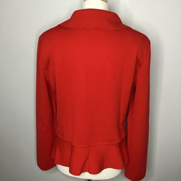 St. John Red Wool Open Sweater Jacket Peplum Sz 16 - Picture 2 of 7